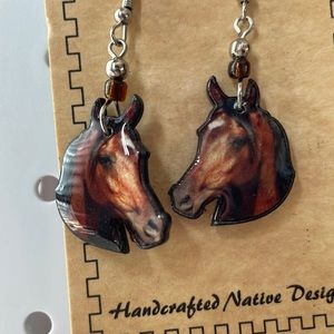 Dark brown horse head earrings, western coastal cowgirl
